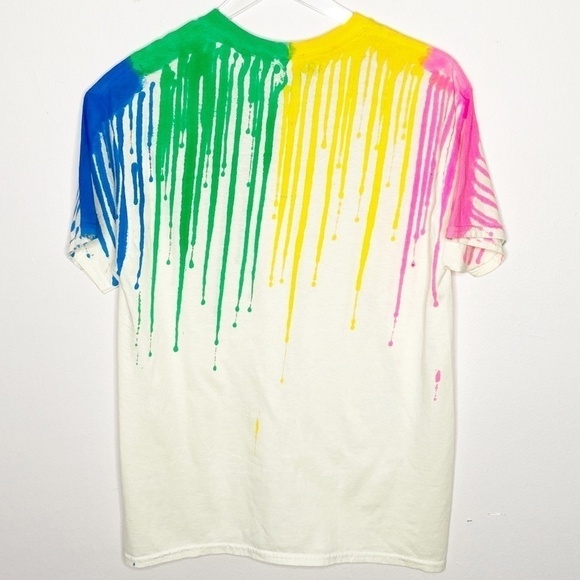Upcycled Cream Tee with Florescent Dye Drips - Picture 2 of 7